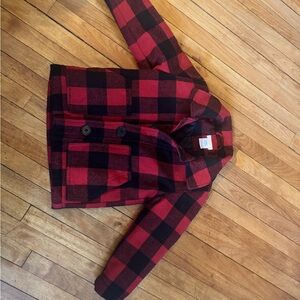 Plaid Button-Up Jacket in Red and Black 3T
